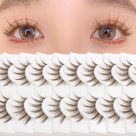 AUGENLI 10 Pairs Manga Lashes Natural Look Wispy Clusters 16mm Spiky Style Japanese Anime Cosplay Cat Eye Lashes Extension Makeup Faux Mink False Eyelashes (LK03)