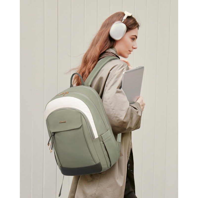 LOVEVOOK Laptop Backpack Purse for Women, Beige Green, 15.6 inches