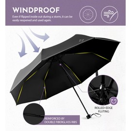 LILAC Travel Mini Umbrella parapluie Compact Small & Portable, Windproof umbrellas for rain with Quickdraw sleeve for Backpack, Durable Easy Open Close, Reflective Thread Design for Safety Men & Women