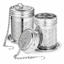 2 Pack Tea Strainers Infuser for Loose Tea 304 Stainless Steel Mesh Loose Leaf Steeper Diffuser with Chain Hook and Threaded Lid for Black Tea, Spices and Seasonings