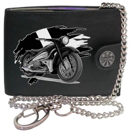 Biker Classic Vintage Motorbike Motorcycle Cornwall Flag Mens Chain Wallet Gift Box KLASSEK Brand Real Black Leather RFID Blocking with Coin Pocket