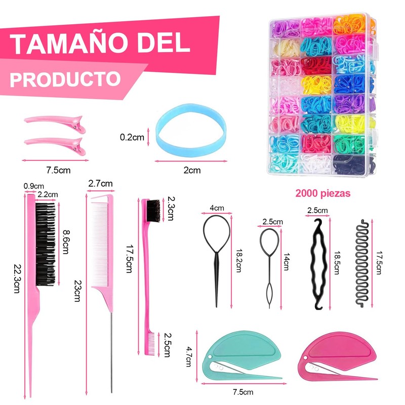2000 Mini Bandas de Goma, Accesorios para Cabello para Niños