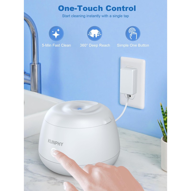 KUNPHY Ultrasonic Retainer Cleaner Machine, 48kHz Dental Cleaning Pod for