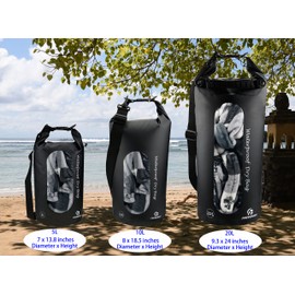 Freegrace - Juego de 3 bolsas secas impermeables con 2 cierres de cierre y correa de hombro desmontable, bolsa de cintura y funda para teléfono, se pueden sumergir en agua, para natación (negro (ventana), 10 L)
