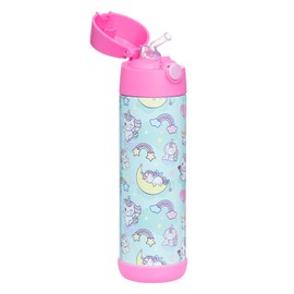 Snug Kids Water Bottle - insulated stainless steel thermos with straw (Girls/Boys) - Unicorn, 17oz