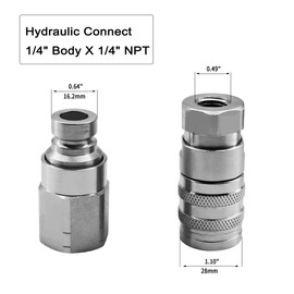 GLOCRORET 1/4" NPT X 1/4" Body Flat Face Hydraulic Quick Connect Coupler Set, ISO 16028 Standard