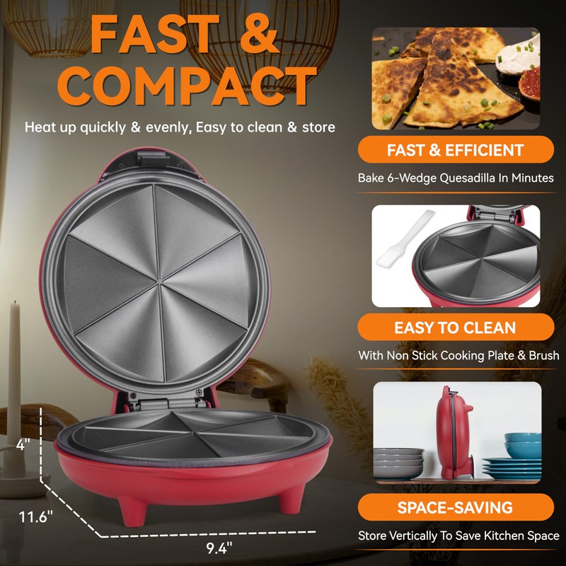 Baker's Friend Electric Quesadilla Maker with Extra Stuffing Design, 9.5