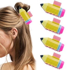 Tihebax Pencil Hair Clips 4Pcs Teacher Hair Claw Clips for Women Funny Cute Teacher Hair Accessories for Women & Students Back to School