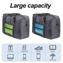 Getrays Foldable Lightweight Duffel Bag, Waterproof Travel Storage Luggage, Airline Carry Luggage, Portable Tote for Gym, Sports, Vacation, Picnic 32 Liter, BLUE