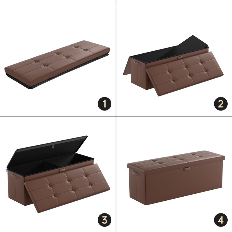 DocSafe Storage Ottoman Bench,Fireproof＆Waterproof Folding Storage Bench with Lock(15”x 43”x15”),Leather