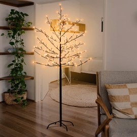 200 LED Cherry Blossom Tree Light 6 FT Lighted Up Tree, Artificial Tree with 8 Lighting Modes Waterproof for Indoor Outdoor Spring Decoration (Warm White)
