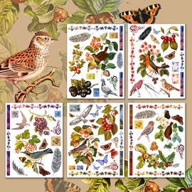 Large Stickers Pack # Birds and Flowers Last Century HANATABA Vintage Art Deco Styled Wall Laptop Vinyl Stickers