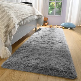 ULTSOFE Grey Fluffy Runner Rug for Bedroom Living Room 2x6 Soft Runner Carpet, Long Fluffy Shaggy Runner Rugs Non Slip for Bedroom Bedside Dorm Classroom Kids Boys Girls Room Nursery Home Decor