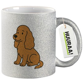 Huuraa Glitzer Tasse Cocker Spaniel Comic Cockie Geschenk 330ml Silber Cocker Spaniel Präsent