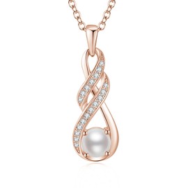 LOCIBLO June Birthstone Necklaces for Women 925 Sterling Silver Infinity Pendant 18K Rose Gold Plated White Pearl Necklace Jewellery for Her, 16"+2"