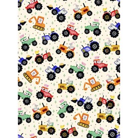 Fun Flannel- Tractors Off White Flannel Fabric 1 Yard