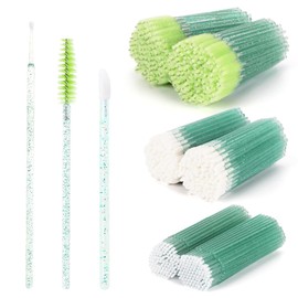 Tbestmax Kit de Suministros de Extensión de Pestañas de 600 Piezas, 200 Spoolies Varitas de Rímel Desechables 200 Cepillos de Labios 200 Micro Hisopos Pinceles de Pestañas Verdes Herramienta Aplicador