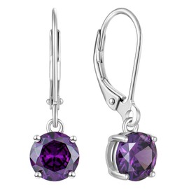 YL Women's Solitaire Dangle Drop Earrings 925 Sterling Silver Round Leverback Earrings Created Amethyst Jewelry Gifts