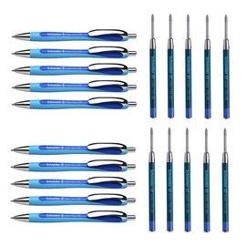 Schneider Slider Rave XB Ballpoint Pen (Line Width: XB, Indelible Refill, Made in Germany) Pack of 5, Ink Colour: Blue (Blue, 10 Pieces + 10 Extra Refills)