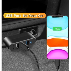 4Ports USB 3.0 Hub [90°/180° Degree Rotatable], USB Splitter Extender Multi-Port Adapter with 3 USB Ports & 1 USB C Power/Data Port, for Laptop, Car, MacBook Pro/Air, Keyboard (Black)