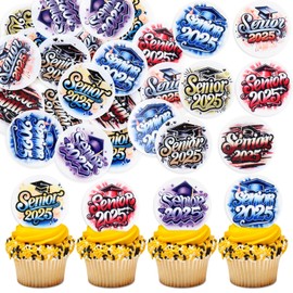 40PCS Edible 2025 Graduation Cupcake Toppers Congratulations Graduate 2025 You Did it Cupcake Picks Glutinous Rice Paper for Graduation Theme Kids Boy Girl Party Supplies red (senior 2025)