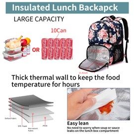 HILUSEN Lunch Cooler Backpack for Women, Extra Large 17 inch Travel Laptop Backpack with USB Charging Port, Water Resistant