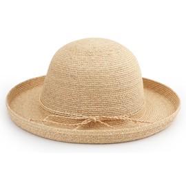 Raffia Straw Bucket Hat for Women, Packable Summer Beach Sun Hat, (US, Alpha, One Size, Beige)