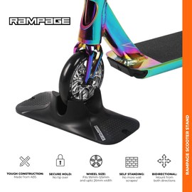 Rampage Universal Stunt Scooter Stand with Extra Stable Base. Black Stand for All Top Pro Scooters with 95mm-125mm Diameter Wheels