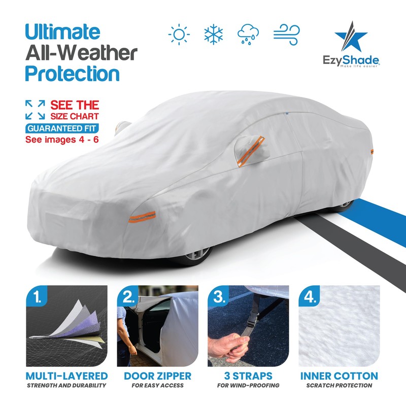 EzyShade 10-Layer Car Cover Waterproof All Weather. See Vehicle Size-Chart