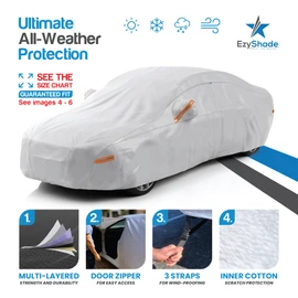 EzyShade 10-Layer Car Cover Waterproof All Weather. See Vehicle Size-Chart for Accurate Fit. Outdoor Full Exterior Covers for Automobiles Sedan Hatch SUV Rain Sun Protection. Size A7 (See SizeChart)