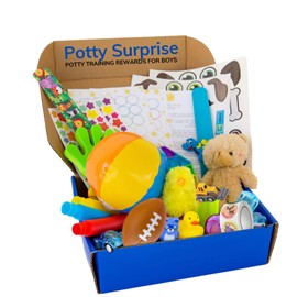 Potty Training Treasure Box Toys - Potty Training Toys Prizes for Toddlers Boys, Potty Sticker Chart, 250 Potty Motivational Stickers, 20 Potty Training Treasures, Fun Accessories Incentives