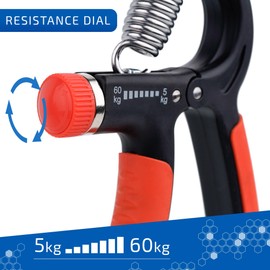 NORDFIT Grip Trainer - Adjustable Hand Gripper (5-60kg) - Forearm Strengthener & Hand Exerciser for Men and Women - Ergonomic, Portable, and Durable. Athletes, Musicians and Inujury recovery (Orange)