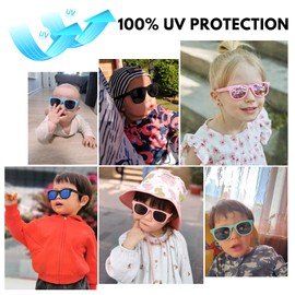 2 Pack Toddler Sunglasses Polarized with Strap for 2-8 Years Kids, Girls Boys Baby Glasses UV Protection, Black/Grey+green/Grey, Medium