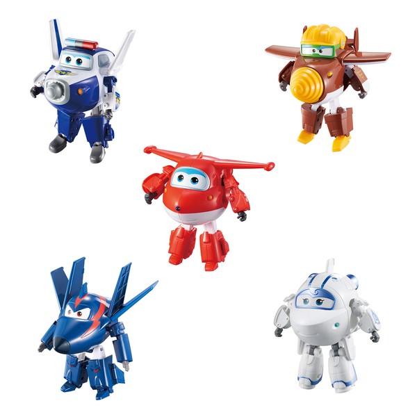 Super Wings - 5" Transforming 5-Pack Jett, Paul, Todd, Astra and Agent Chase | Airplane Toys Action Figures | Preschool Toy Plane for 3 4 5 Year Old Boys and Girls | Birthday Gifts for Kids , Red