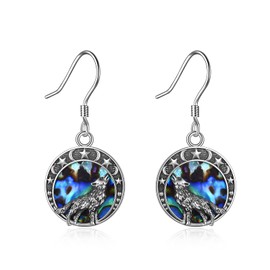 Wolf Drop Earrings 925 Sterling Silver Wolf Moon Star Drop Earrings Jewellery Gifts For Women Girls (Wolf)