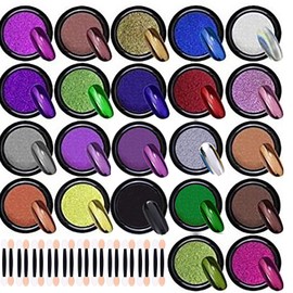 EnMart Gold Chrome Nail Powder, 24 Farben Glitzer für Nägel, Chrom Nagelpulver, Transparent Aurora Shimmer Chrome Pigment Pulver für Nägel, Nails Spiegeleffekt-Glitter Nagelkunst-Pulver für DIY-Salon