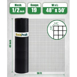GoldPeak Hardware Cloth 1/2 inch 48 x 50 Ft 19 Gauge - Black Vinyl Coated Wire Mesh Roll Chicken Wire Fencing Chicken Fence Garden Fencing Tree Guard Hardware Mesh