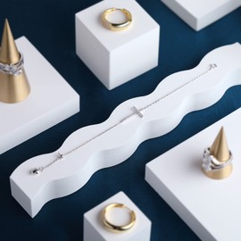 Cross Bracelet Sideways Cross Bracelet for Women Adjustable Bracelet 925 Sterling Silver Link Bracelet CZ Diamond Bracelet Cubic Zirconia Silver Thin Bracelet Cross Link Bracelet 8 inch ZDaoBen