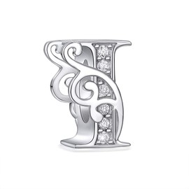 Forever Queen 925 sterling silver letter charm pendant alphabet charm bead for bracelets, Sterling Silver, I