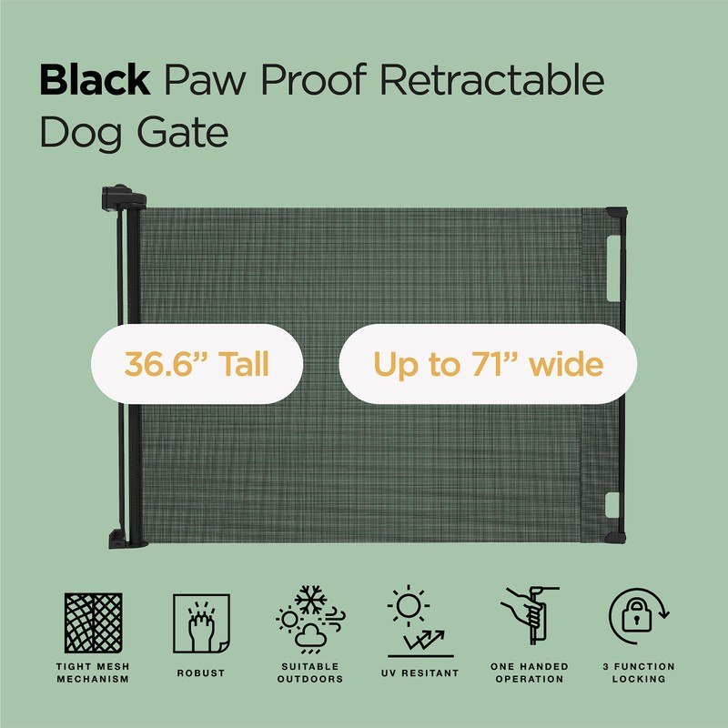 Hakuna Pets Indoor/Outdoor Paw Proof Retractable Dog Gate, 36.6" Tall