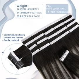 Hetto Balayage Tape in Hair Extensions Human Hair Off Black to Silver Mix Black #1b/Sliver Tape in Hair Extensions Gray Ombre Natural Tape in Extensions 12 Inch 40g 20pcs