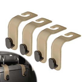 4 Pcs Car Headrest Hooks, Heavy-Duty PU Leather & Stainless Steel Car Seat Organizer for Purses & Bags, Supports Up to 44 lbs