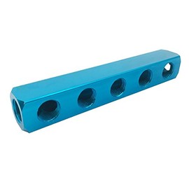 1/2" PT Threaded Ports Aluminum Quick Connect 5 Way Air Manifold Block Splitter Blue XMHF