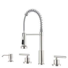 APPASO 4 Hole Kitchen Faucet, 2 Handle Kitchen Faucets with Soap Dispenser, Pull Down Sprayer, 3 or 4 Hole Sink Faucet for Bar, Faucets for Sink, Brushed Nickel