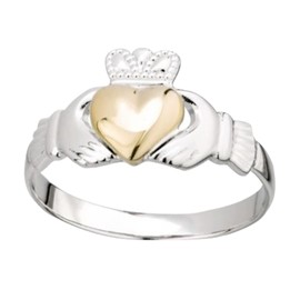 Biddy Murphy Women's Irish Claddagh Ring, 925 Sterling Silver & 10k Gold, Imported Celtic Jewelry, Size 7.5