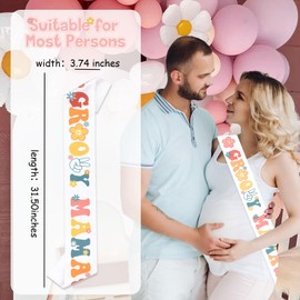 Serencatcher Groovy Baby Shower Sash for Mommy, Groovy Hippie Baby Shower Decoration Sash, Floral Mom To Be Sash With Retro Groovy Mama Letters for Boho Groovy Baby Shower Gender Reveal Party Favors