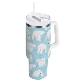 susiyo 40oz Stainless Steel Vacuum Insulated Tumbler with Lid and Straw,Polar Bears Double Wall Thermal Tumbler Cup Leak Resistant Water Bottle Travel Mug for Sports School Work Car
