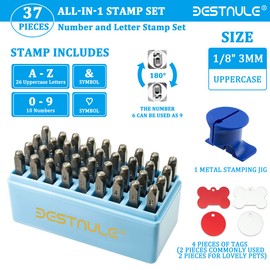 BESTNULE Metal Stamping Kit, Number and Letter Stamp Set (A-Z, 0-9 and &, Love Symbol), Industrial Grade Hardened Carbon Steel, Perfect for Imprinting Metal, Wood, Plastic, Leather (1/8", 3MM)