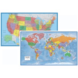 Swiftmaps 24x36 World and USA Classic Premier 3D Two Wall Map Set (Laminated)