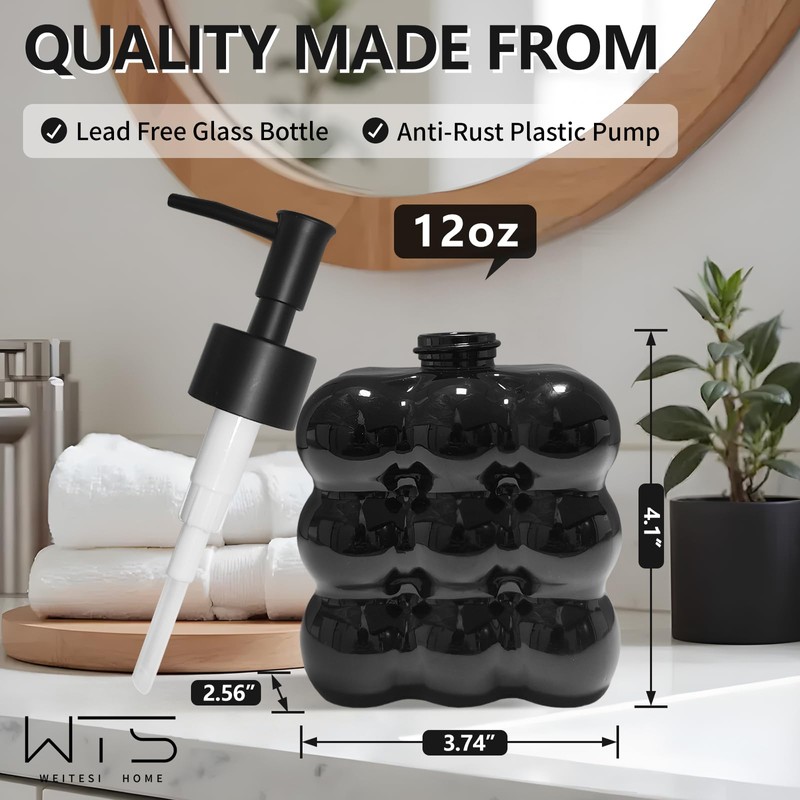Glass Soap Dispenser with Rust Proof Pump, 12oz Refillable Hand